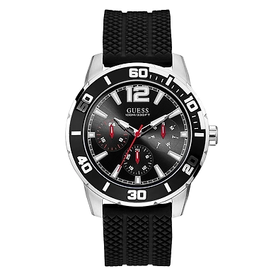 Gents Silver Tone Case Black Silicone Watch- W1250G1