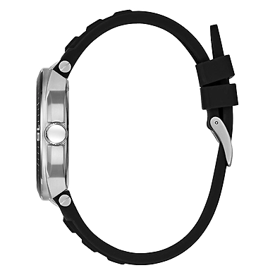 Gents Silver Tone Case Black Silicone Watch-1