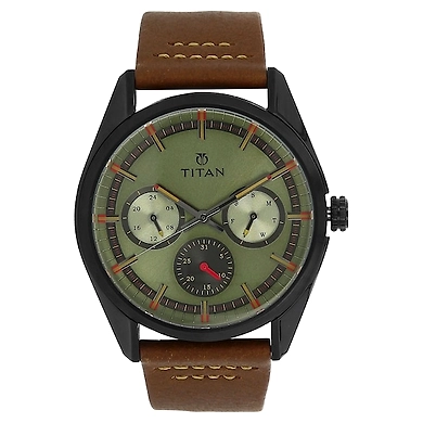 Green Dial Brown Leather Strap Watch-TI118