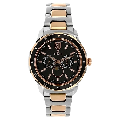 Black Dial Two Toned Stainless Steel Strap Watch-TI132