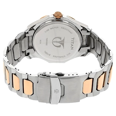 Black Dial Two Toned Stainless Steel Strap Watch-2