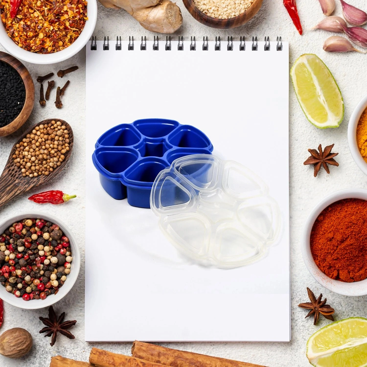 Muhoort Blue Plastic Masala | Spice Box Container - 7 Sections