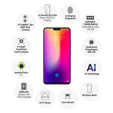 Vivo X21 ( 6GB  Ram)+(  128GB Storage )-Black-6GB - 128GB-2