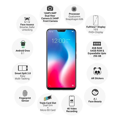 Vivo V9 ( 4GB  Ram)+(  64GB Storage )-Black-4GB - 64GB-2