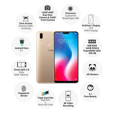 Vivo V9 ( 4GB  Ram)+(  64GB Storage )-Gold-4GB - 64GB-2