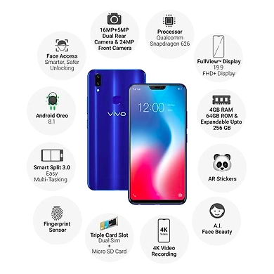 Vivo V9 ( 4GB  Ram)+(  64GB Storage )-Blue-4GB - 64GB-2