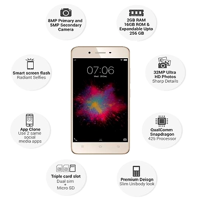 Vivo Y53 ( 2GB  Ram)+(  16GB Storage )-Gold-2GB - 16GB-2