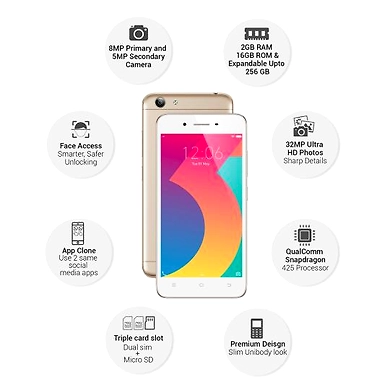 Vivo Y53i ( 2GB  Ram)+(  16GB Storage )-Gold-2GB - 16GB-2