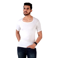 HMTEX KAMAL FINE REGULAR WHITE VEST RNS WITH SLEVES ( PACK OF 10 )