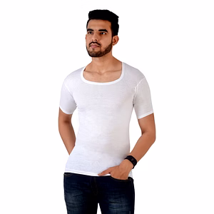 HMTEX KAMAL FINE REGULAR WHITE VEST RNS WITH SLEVES ( PACK OF 10 )