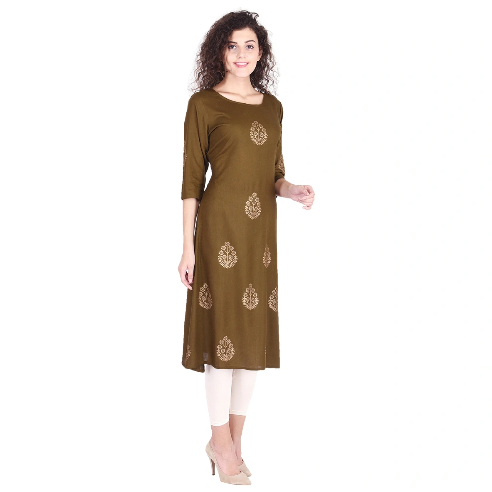 Vihaan Impex Jaipuri Designer  Tunic Long Rayon A-Line Women Dress Partywear Kurti for Women-M-Green-2