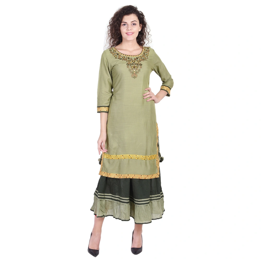 Vihaan Impex Jaipuri Designer  Tunic Long Rayon Double Layered Women Dress Partywear Kurti for Women-VIKU8017-M