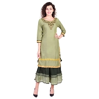 Vihaan Impex Jaipuri Designer  Tunic Long Rayon Double Layered Women Dress Partywear Kurti for Women