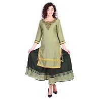 Vihaan Impex Jaipuri Designer  Tunic Long Rayon Double Layered Women Dress Partywear Kurti for Women-M-Green