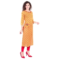 Vihaan Impex Jaipuri Designer  Tunic Long Cotton A-Line Women Dress Partywear Kurti for Women-M- Yellow