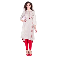 Vihaan Impex Jaipuri Designer  Tunic Long Cotton Slub A- Line Women Dress Partywear Kurti for Women-M-Off-White