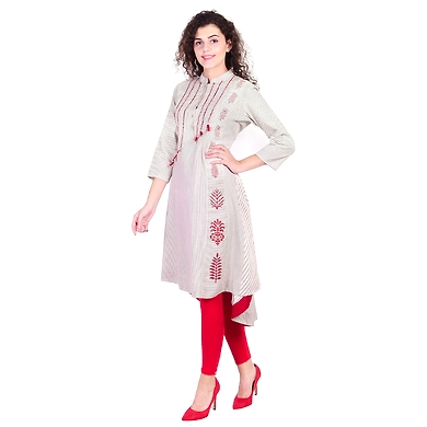 Vihaan Impex Jaipuri Designer  Tunic Long Cotton Slub A- Line Women Dress Partywear Kurti for Women-L-Off-White-2