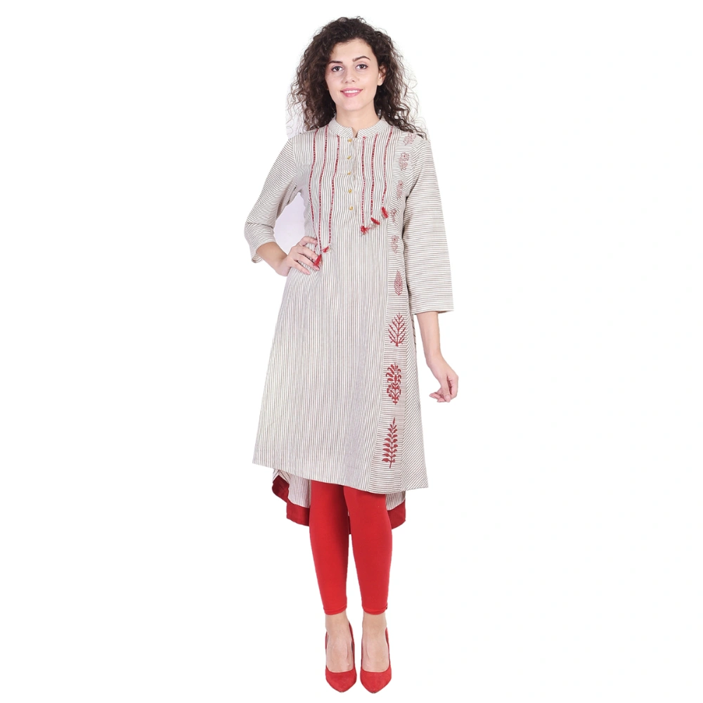 Vihaan Impex Jaipuri Designer  Tunic Long Cotton Slub A- Line Women Dress Partywear Kurti for Women-XL-Off-White-1