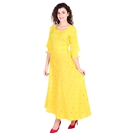 Vihaan Impex Jaipuri Designer  Tunic Long Rayon Anarkali Women Dress Partywear Kurti for Women-L- Yellow