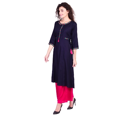 Vihaan Impex Jaipuri Designer  Tunic Long Rayon A- Line Women Dress Partywear Kurti for Women-XL-Blue-1