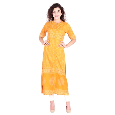 Vihaan Impex Jaipuri Designer  Tunic Long Rayon Block Print Women Dress Partywear Kurti for Women-VIKU8023-L