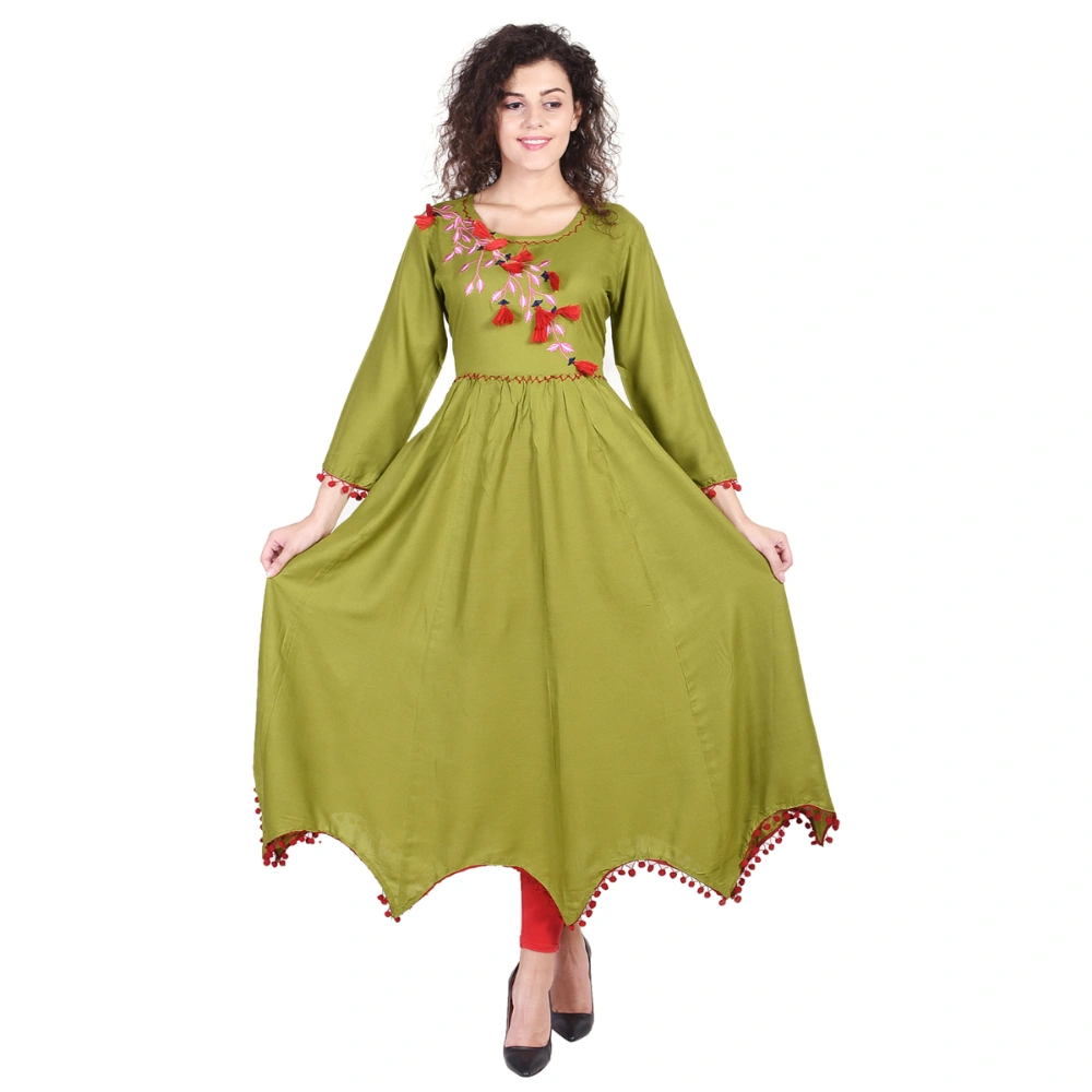 Vihaan Impex Jaipuri Designer  Tunic Long Rayon Anarkali Women Dress Partywear Kurti for Women-VIKU8024-M