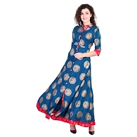 Vihaan Impex Jaipuri Designer  Tunic Long Rayon Women Dress Partywear Kurti for Women-M-Blue