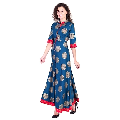 Vihaan Impex Jaipuri Designer  Tunic Long Rayon Women Dress Partywear Kurti for Women-XXL-Blue-2