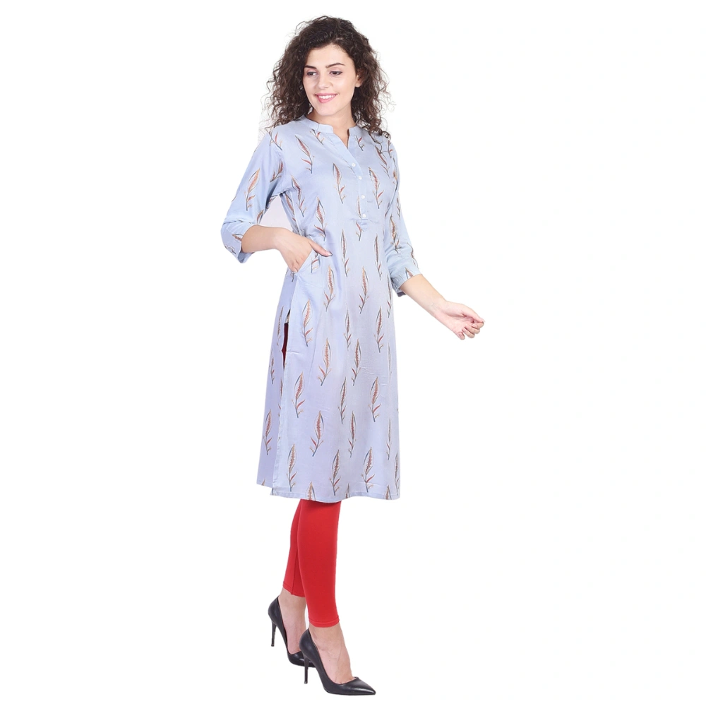 Vihaan Impex Jaipuri Designer  Tunic Long Rayon A - Line Women Dress Partywear Kurti for Women-M-Blue-2