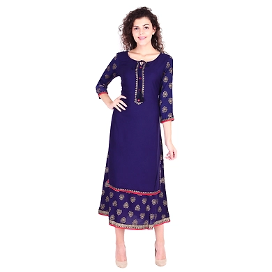 Vihaan Impex Jaipuri Designer  Tunic Long Rayon Double Layered Women Dress Partywear Kurti for Women-VIKU8028-L