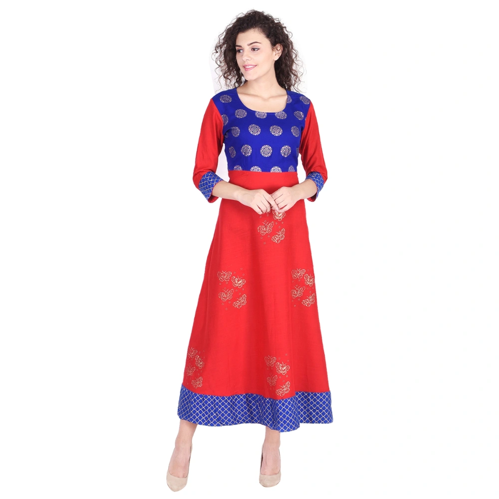 Vihaan Impex Jaipuri Designer  Tunic Long Rayon Anarkali Women Dress Partywear Kurti for Women-M-multicolored-1