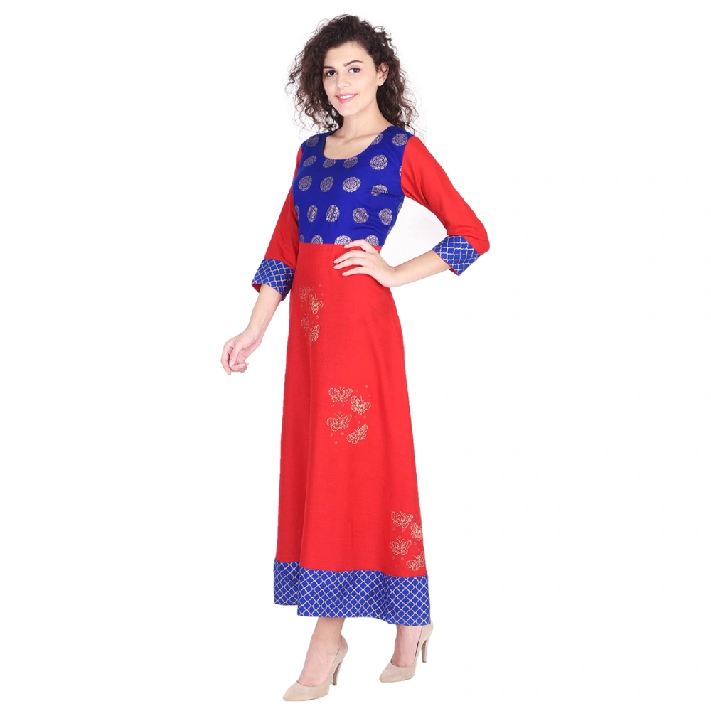 Vihaan Impex Jaipuri Designer  Tunic Long Rayon Anarkali Women Dress Partywear Kurti for Women-M-multicolored-2