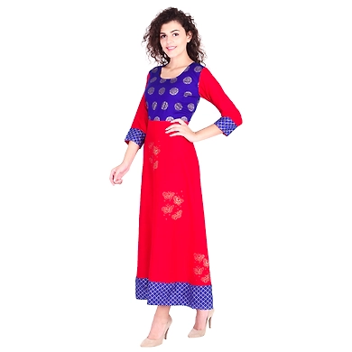 Vihaan Impex Jaipuri Designer  Tunic Long Rayon Anarkali Women Dress Partywear Kurti for Women-M-multicolored-2