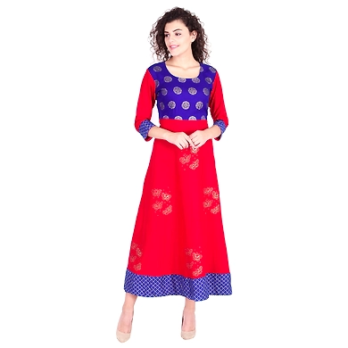 Vihaan Impex Jaipuri Designer  Tunic Long Rayon Anarkali Women Dress Partywear Kurti for Women-XL-multicolored-1