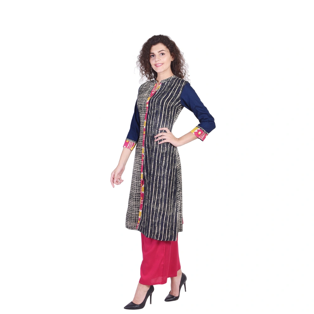 Vihaan Impex Jaipuri Designer  Tunic Long Rayon A-Line Women Dress Partywear Kurti for Women-M-Blue-2