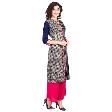 Vihaan Impex Jaipuri Designer  Tunic Long Rayon A-Line Women Dress Partywear Kurti for Women-XL-Blue-1