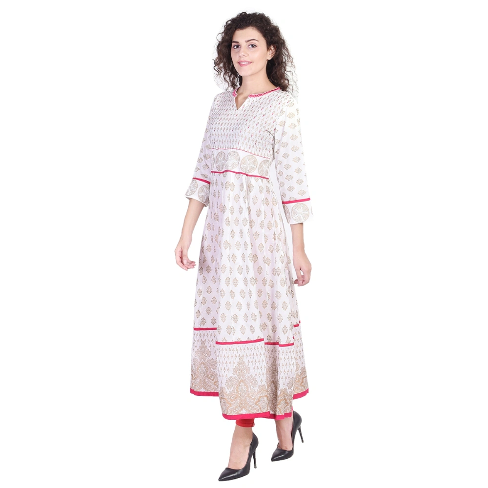 Vihaan Impex Jaipuri Designer  Tunic Long Rayon Anarkali Women Dress Partywear Kurti for Women-M-Off-White-2