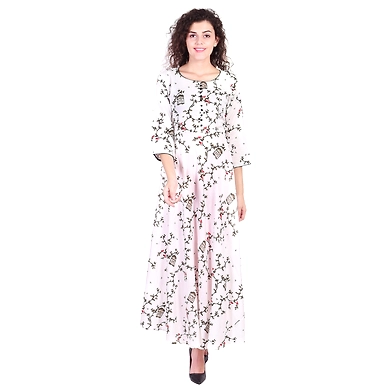 Vihaan Impex Jaipuri Designer  Tunic Long Rayon Anarkali Women Dress Partywear Kurti for Women-XL-White-1