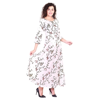 Vihaan Impex Jaipuri Designer  Tunic Long Rayon Anarkali Women Dress Partywear Kurti for Women-XXL-White-2