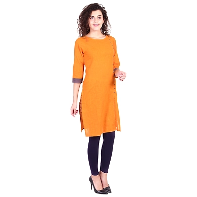 Vihaan Impex Jaipuri Designer  Tunic Long Cotton Women Dress Partywear Kurti for Women-Yellow-M-1