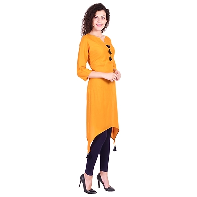 Vihaan Impex Jaipuri Designer  Tunic Long Cotton Women Dress Partywear Kurti for Women-Yellow-L-2