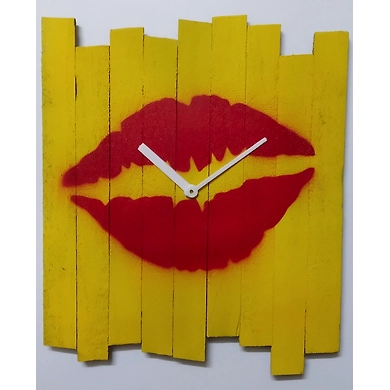 LIPS 10x8 inches handpainted and handcrafted wooden wall clock.-804056339844