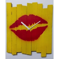 LIPS 10x8 inches handpainted and handcrafted wooden wall clock.