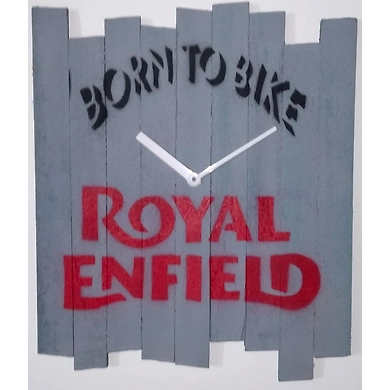 BORN TO BIKE ROYAL ENFILED 10x8 inches handpainted and handcrafted wooden wall clock.-804056339868