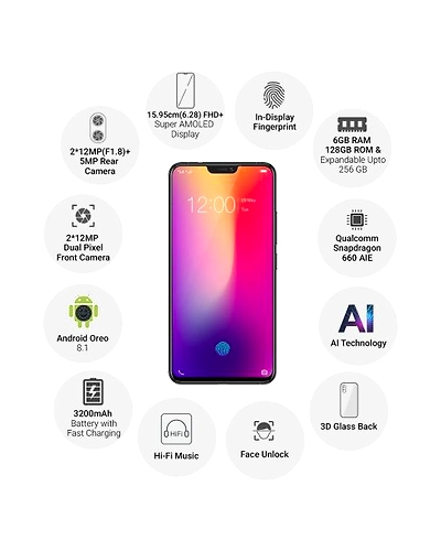 Vivo X21 ( 6GB  Ram)+(  128GB Storage )-Black-6GB - 128GB-2