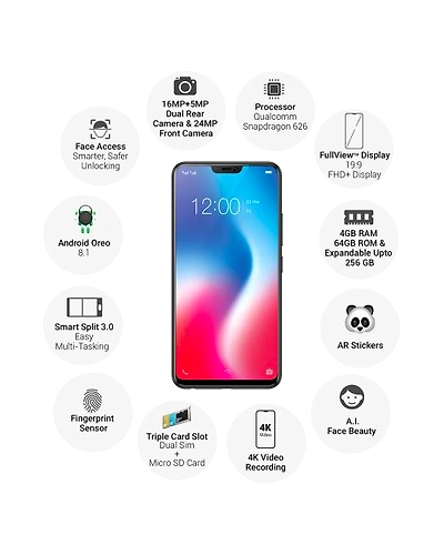 Vivo V9 ( 4GB  Ram)+(  64GB Storage )-Black-4GB - 64GB-2