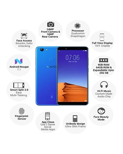 Vivo V7+ ( 4GB  Ram)+(  64GB Storage )-Blue-4GB - 64GB-2