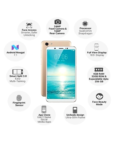 Vivo V7 ( 4GB  Ram)+(  32GB Storage )-Gold-4GB - 32GB-2