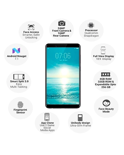 Vivo V7 ( 4GB  Ram)+(  32GB Storage )-Black-4GB - 32GB-2