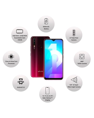 Vivo Y12 ( 3GB  Ram)+(  64GB Storage )-Red-3GB - 64GB-1